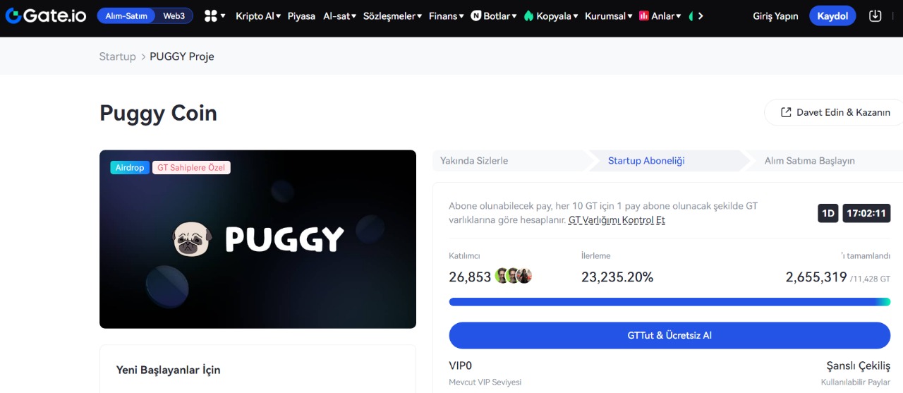 puggy coin gateio startup airdrop